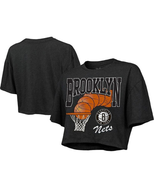 Women's Threads Charcoal Brooklyn Nets Bank Shot Cropped T-shirt