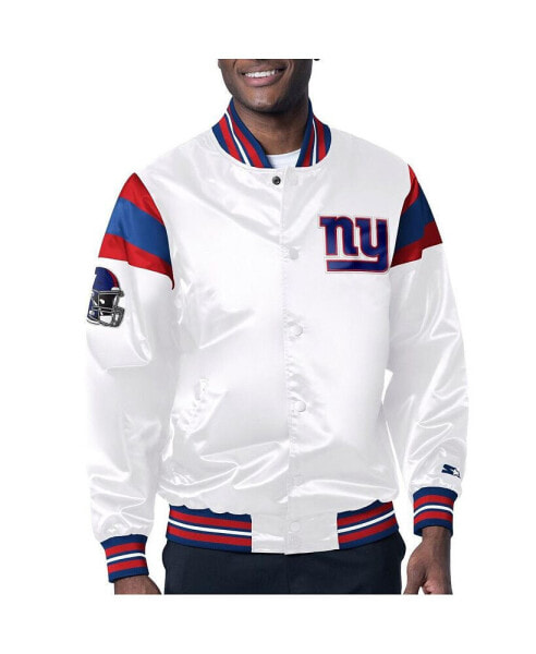 Men's White New York Giants Satin Full-Snap Varsity Jacket