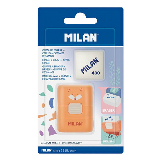 MILAN Blister Pack Compact Eraser With Brush Fun Animals Special Series + Spare Eraser