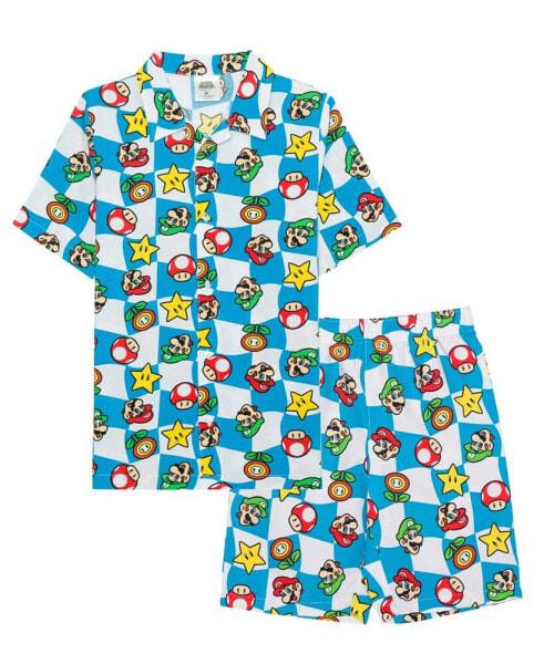 Super Mario Big Boys Short Sleeve Woven Shirt and Shorts