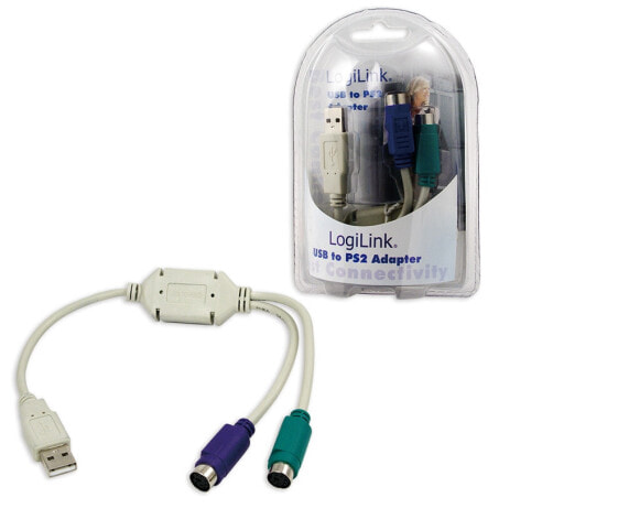 LogiLink Adapter USB - 2x PS/2 - 0.2 m - 2x 6-p Mini-DIN - USB A - Male - Female - Grey