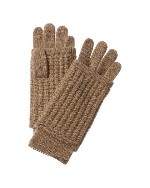 Hannah Rose Waffle Stitch 3-In-1 Cashmere Tech Gloves Women's Brown