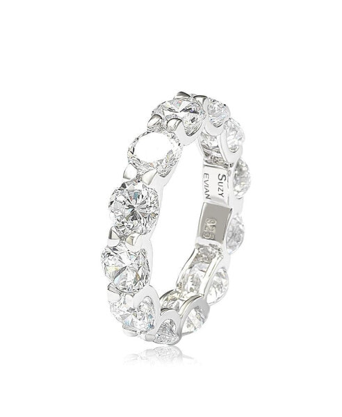 Suzy Levian Sterling Silver Cubic Zirconia Round U-Shape Eternity Band Ring