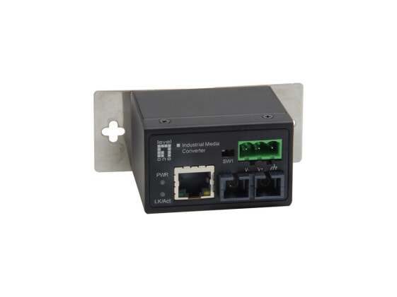 LevelOne RJ45 to ST Fast Ethernet Industrial Media Converter - Multi-Mode Fiber - 2km - -40°C to 75°C - 100 Mbit/s - 10Base-T - 100Base-TX - 100Base-FX - IEEE 802.3 - IEEE 802.3u - IEEE 802.3x - Full - Half - ST