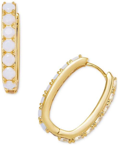 14k Gold-Plated Mixed Stone Oval Hoop Earrings