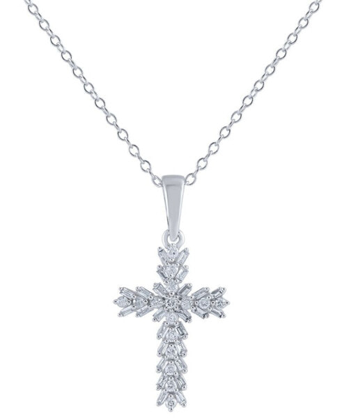 Diamond Baguette & Round Cross 18" Pendant Necklace (1/4 ct. t.w.) in 14k White Gold