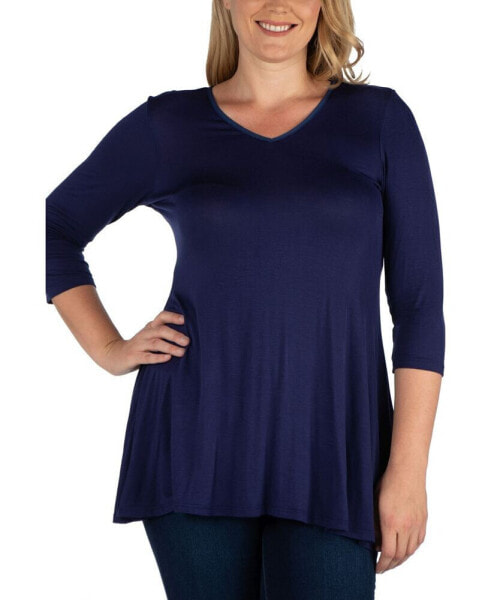 Women's Plus Size Three Quarter Sleeves V-Neck Tunic Top