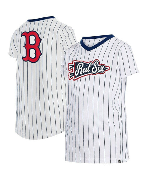 Футболка для малышей New Era Белая с полосками Boston Red Sox V-образным вырезом