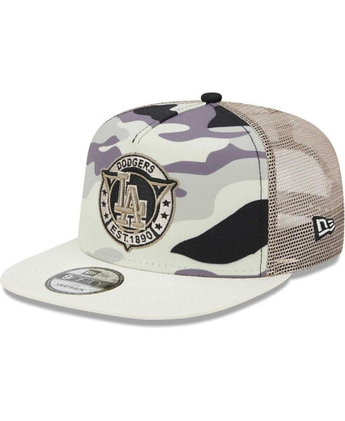 Men's White Los Angeles Dodgers Chrome Camo A-Frame 9FIFTY Trucker Snapback Hat