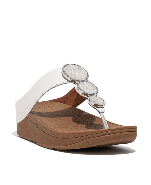 Women's Halo Bead-Circle Leather Toe-Post Sandals