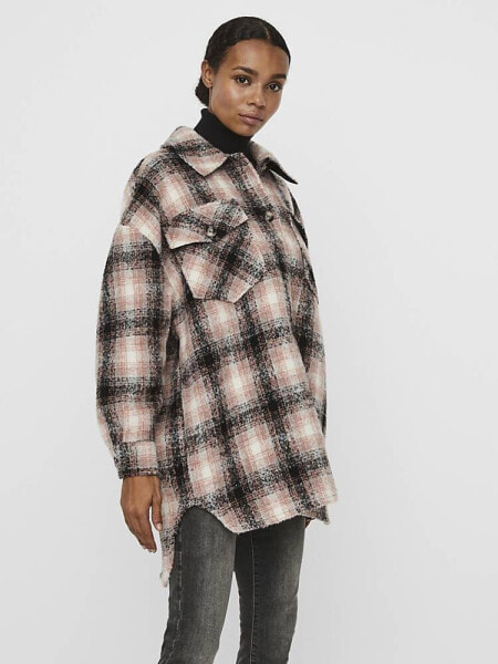 Vero Moda oversized shacket in pink check