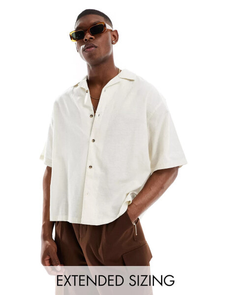 ASOS DESIGN boxy oversized linen blend shirt with revere collar in ecru