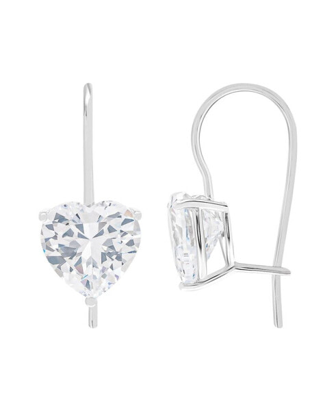 Silver Plated Brass Cubic Zirconia Heart Drop Earrings