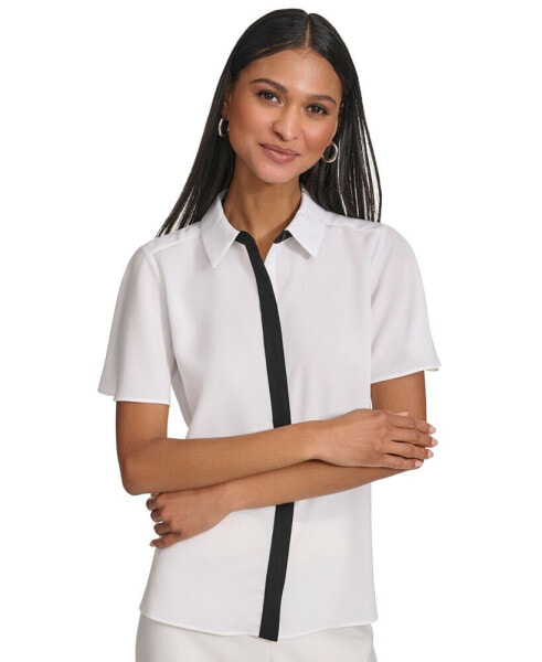 Women's Spread-Collar Button-Front Top