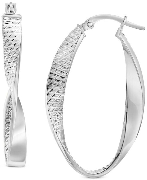 Polished & Textured Twist Oval Hoop Earrings in 14k Gold