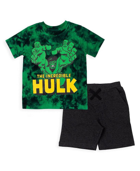 Boys Avengers Miles Morales Hulk Captain America Graphic T-Shirt French Terry Shorts Set Tie Dye to