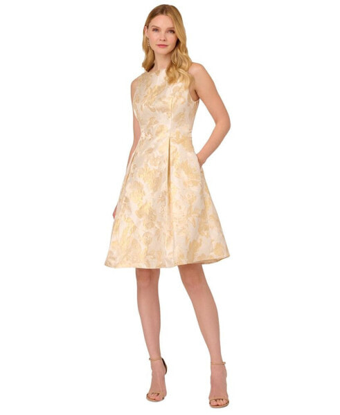 Women's Floral Jacquard Fit & Flare Dress