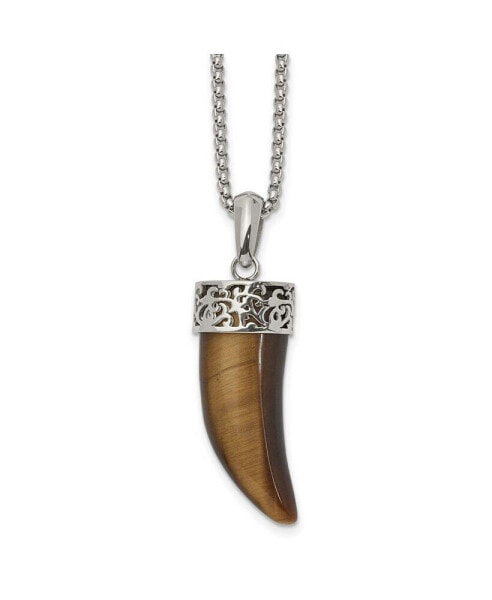 Chisel polished Tiger's Eye Horn Pendant on a Box Chain Necklace