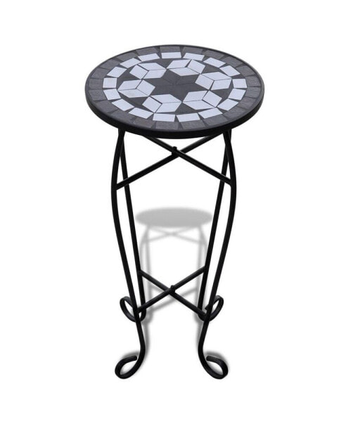 Mosaic Side Table Plant Table Black White