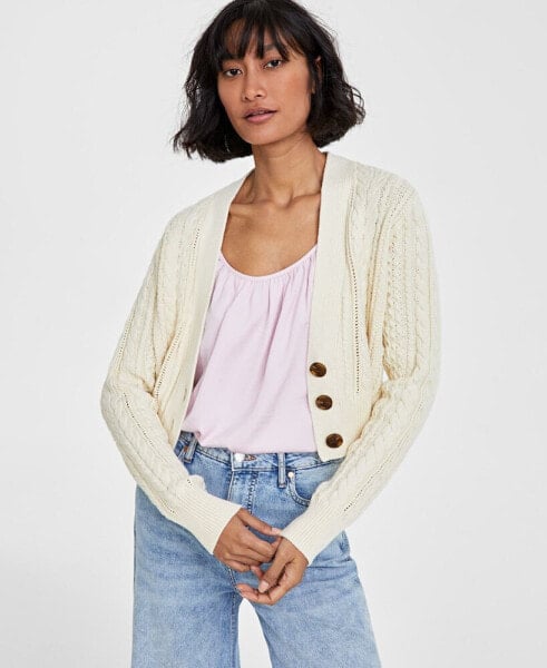 Women's Cropped V-Neck Cable-Knit Cardigan, Created for Macy's