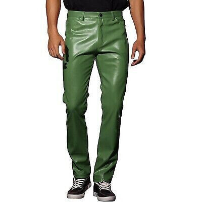 Lars Amadeus Men's Slim Fit Solid Color Nightclub Disco Faux Leather Pants 38