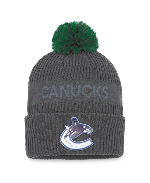 Men's Charcoal Vancouver Canucks Authentic Pro Home Ice Cuffed Knit Hat with Pom