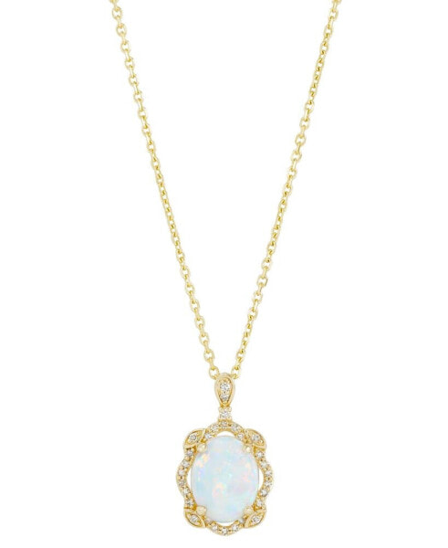 Opal (1 ct. t.w.) & Diamond (1/10 ct. t.w.) 18" Pendant Necklace in 14k Gold