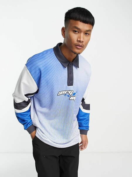 ASOS DESIGN oversized polo sweatshirt in sports all over print