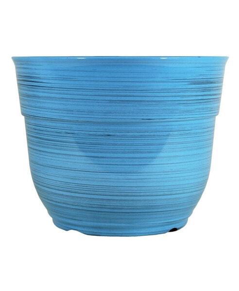 Glazed Brushed Happy Large Plastic Planter Bright Blue 15 Inch