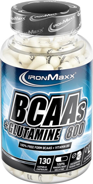 IronMaxx BCAA's + Glutamine - 800 (130 Tricaps®) | BCAA-Kapseln, zuckerfrei und frei von Konservierungsstoffen | Hochdosierte Aminosäurekapseln inklusive allen BCAAs und L-Glutamin