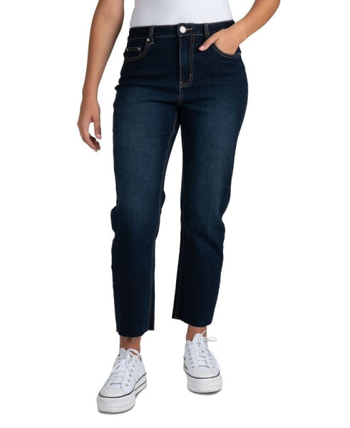 Juniors' High-Rise Straight-Leg Raw-Hem Jeans