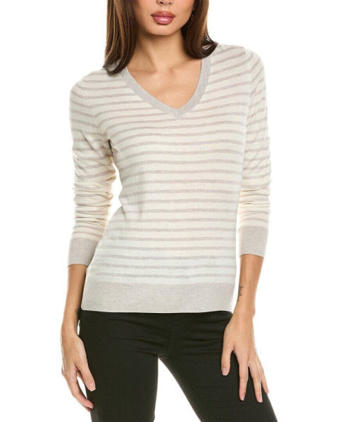 Forte Cashmere Fitted Stripe V-Neck Silk & Cashmere-Blend Sweater Women's