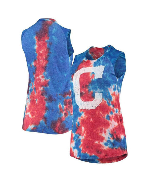 Women's Threads Red, Blue Cleveland Indians Tie-Dye Tri-Blend Muscle Tank Top