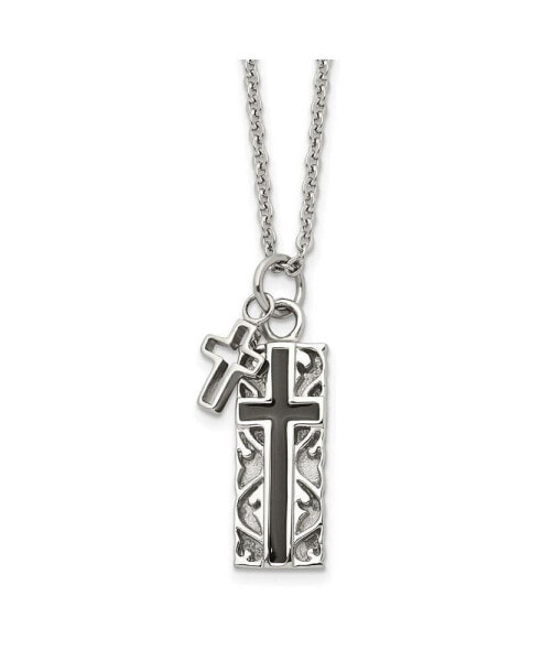 Black IP-plated 2 Piece Cross Pendant Cable Chain Necklace