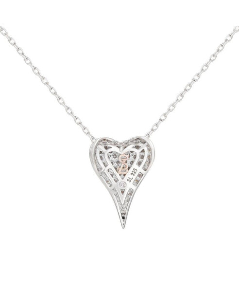 Suzy Levian Sterling Silver Cubic Zirconia Pave Elongated Heart Pendant Necklace