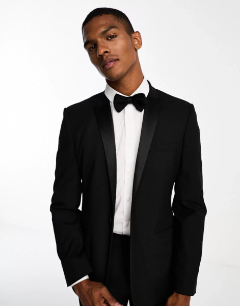 ASOS DESIGN skinny tuxedo suit jacket in black