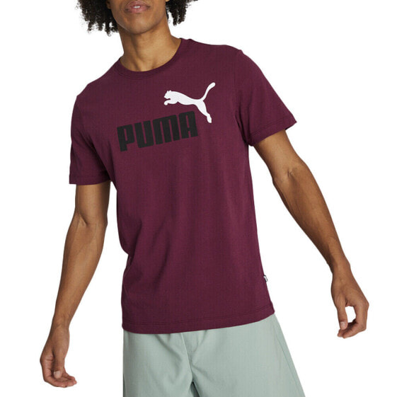 Puma Essentials Logo Crew Neck Short Sleeve T-Shirt Mens Burgundy Casual Tops 67