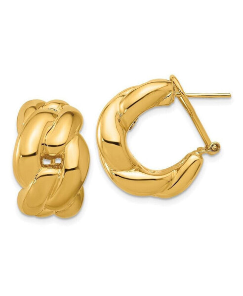 18k Yellow Gold Polished Curb Link Omega Back C-Hoop Earrings