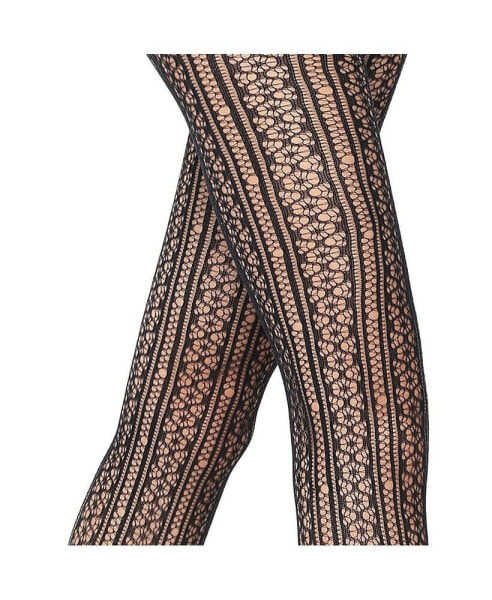 Women's Floral Stripe Fishnet Tights