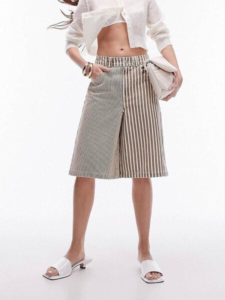 Topshop patchwork stripe long short in brown