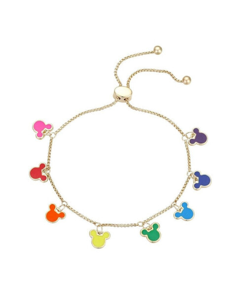 14Kt Gold Flash Plated Multi Color Enamel Mickey Adjustable Bolo Bracelet