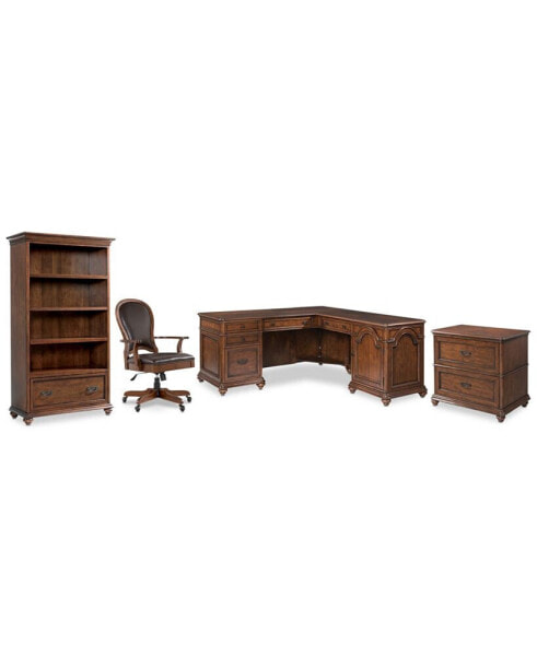 Clinton Hill Cherry Home Office, 4-Pc. Set (L-Shaped Desk, Lateral File Cabinet, Open Bookcase & Leather Desk Chair), Created for Macy's
