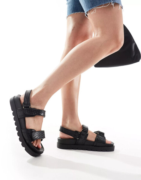 Truffle Collection braided strap footbed sandals in black