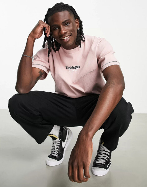 Topman – Oversize-T-Shirt in verwaschenem Rosa mit geripptem Einsatz