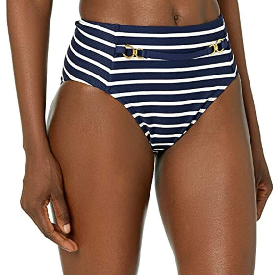 La Blanca 273298 Women High Waist Bikini Swimsuit Bottom Indigo/Capri Stripe 14