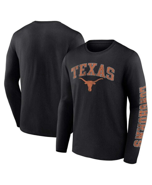 Men's Black Texas Longhorns Distressed Arch Over Logo Long Sleeve T-shirt