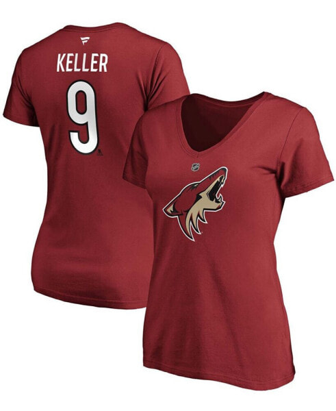 Women's Clayton Keller Garnet Arizona Coyotes Authentic Stack Name And Number V-Neck T-shirt