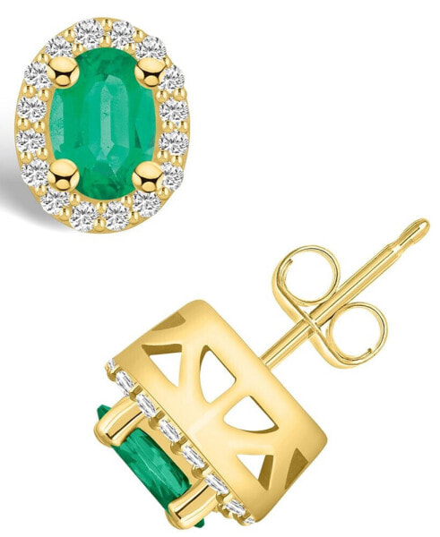 Emerald (1 Ct. t.w.) and Diamond (1/4 Ct. t.w.) Halo Stud Earrings