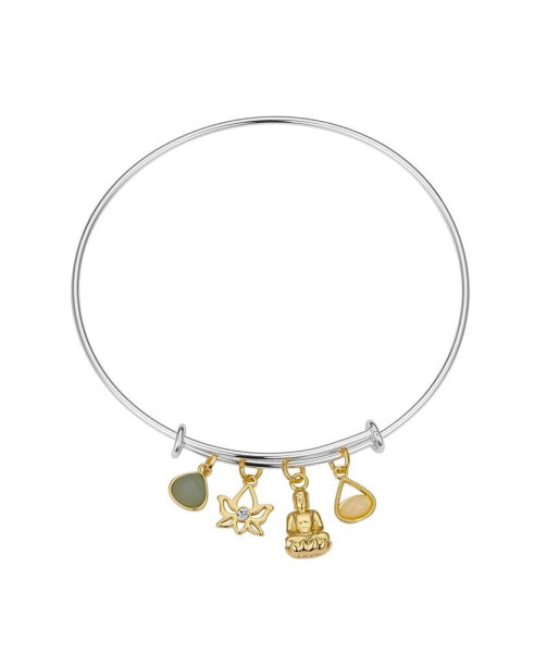 Genuine Amazonite Teardrop, Cubic Zirconia Lotus Flower and 14K Gold Plated Buddha Bracelet