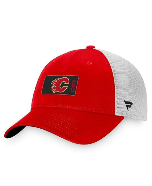 Men's Red Calgary Flames Authentic Pro Rink Trucker Snapback Hat